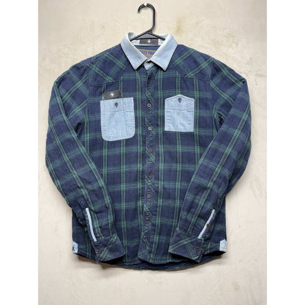 Rugged Point Men's M Blue Green Plaid Quilt Lined Flannel Pocket Button-Up Shirt